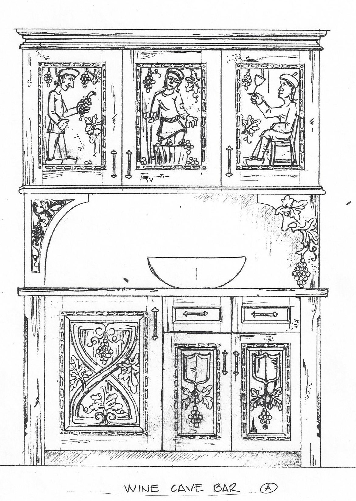 1172x1648 Unique Designs For Custom Hand Carved Doors, Carved Mirrors - Cellar Drawing