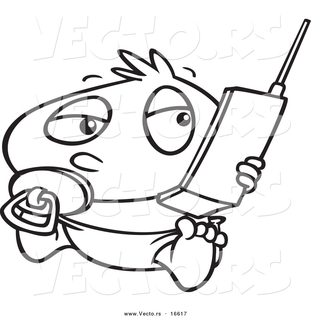 1024x1044 vector of a cartoon baby boy using a cell phone - Cellphone Drawing