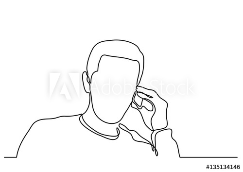 500x354 continuous line drawing of man talking on cell phone - Cellphone Drawing