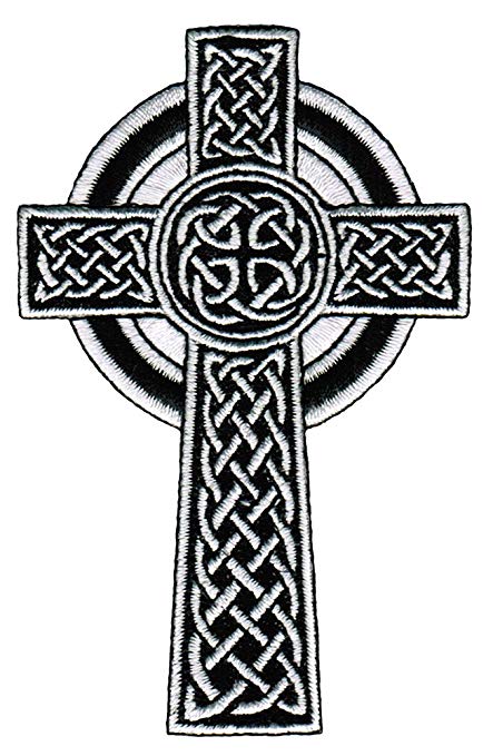 443x679 Celtic Cross Iron On Patch White Embroidered Relgious - Celtic Cross Drawing