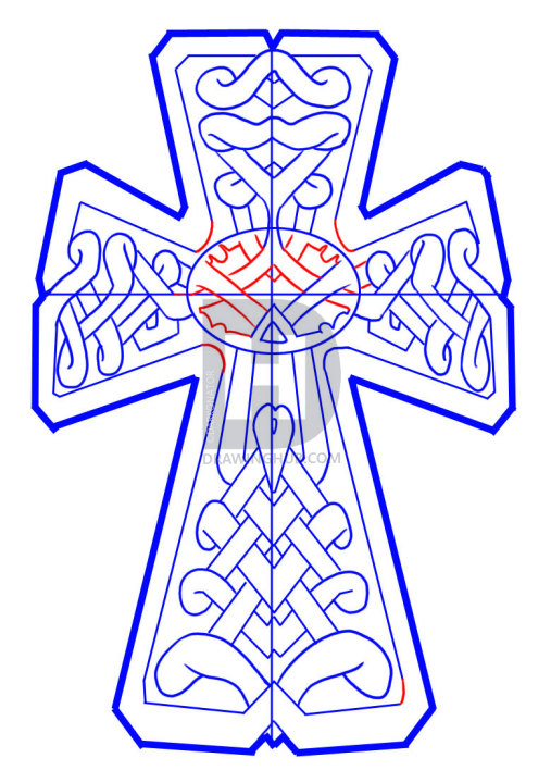 507x720 How To Draw A Celtic Cross, Step - Celtic Cross Line Drawing