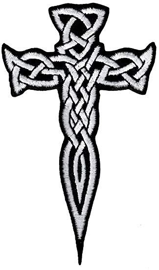 325x550 Celtic Cross Dagger White Iron On Patch Embroidered - Celtic Cross Line Drawing
