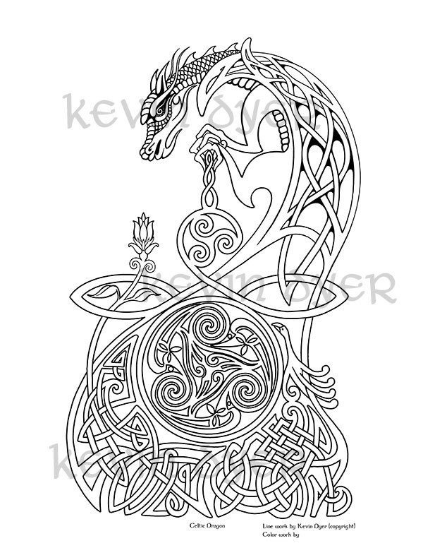 600x776 Celtic Fantasy Adult Coloring Pages - Celtic Dragon Drawing