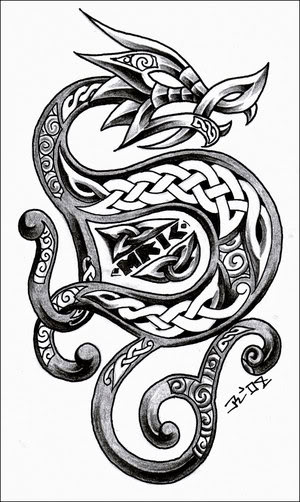 300x502 Cool Black Celtic Dragon Tattoo Design - Celtic Dragon Drawing
