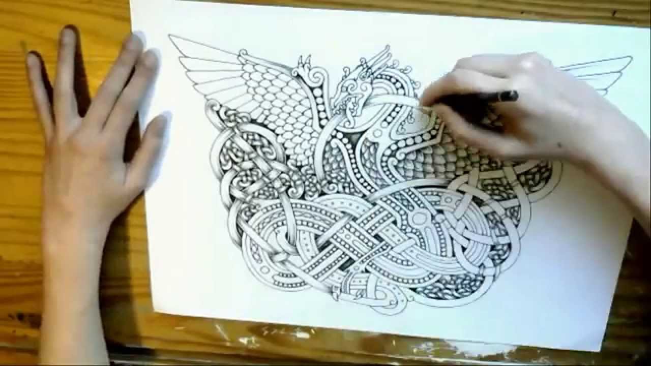 1280x720 Drawing Timelapse - Celtic Dragon Drawing