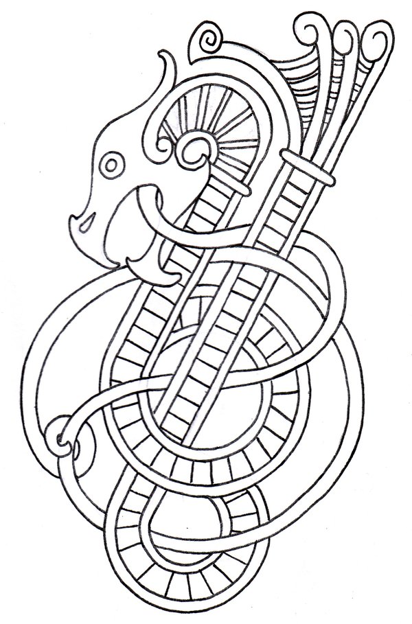 600x909 Viking Dragon Outline - Celtic Dragon Drawing
