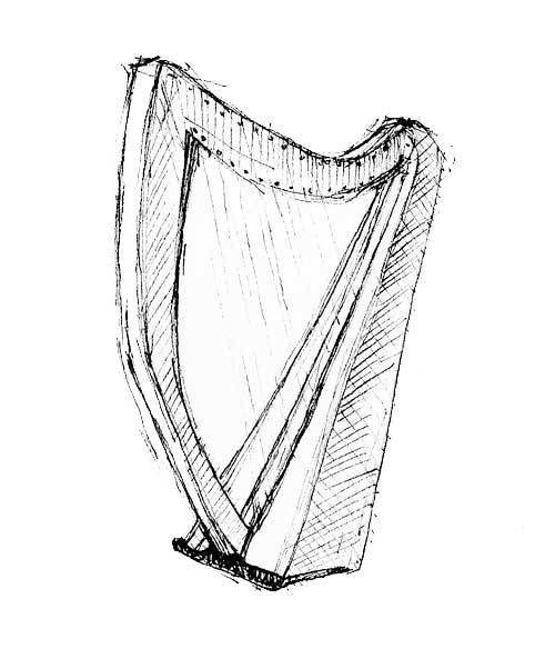 500x584 celtic harp drawing - Celtic Harp Drawing