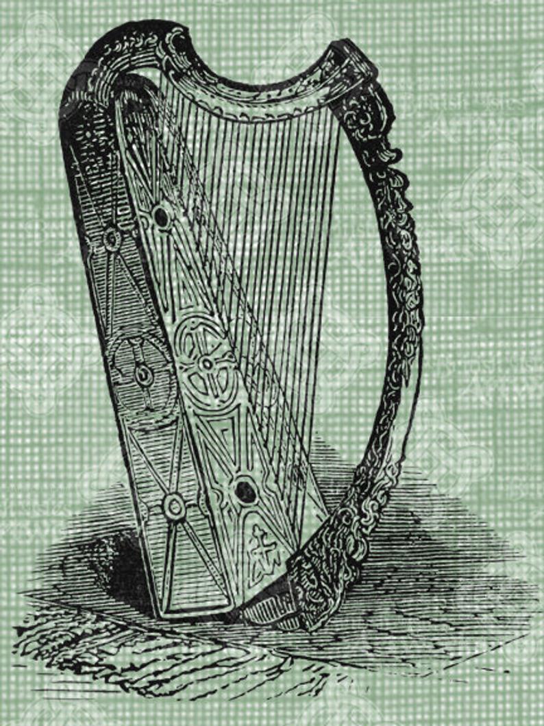 794x1059 digital download antique illustration celtic harp digi stamp etsy - Celtic Harp Drawing