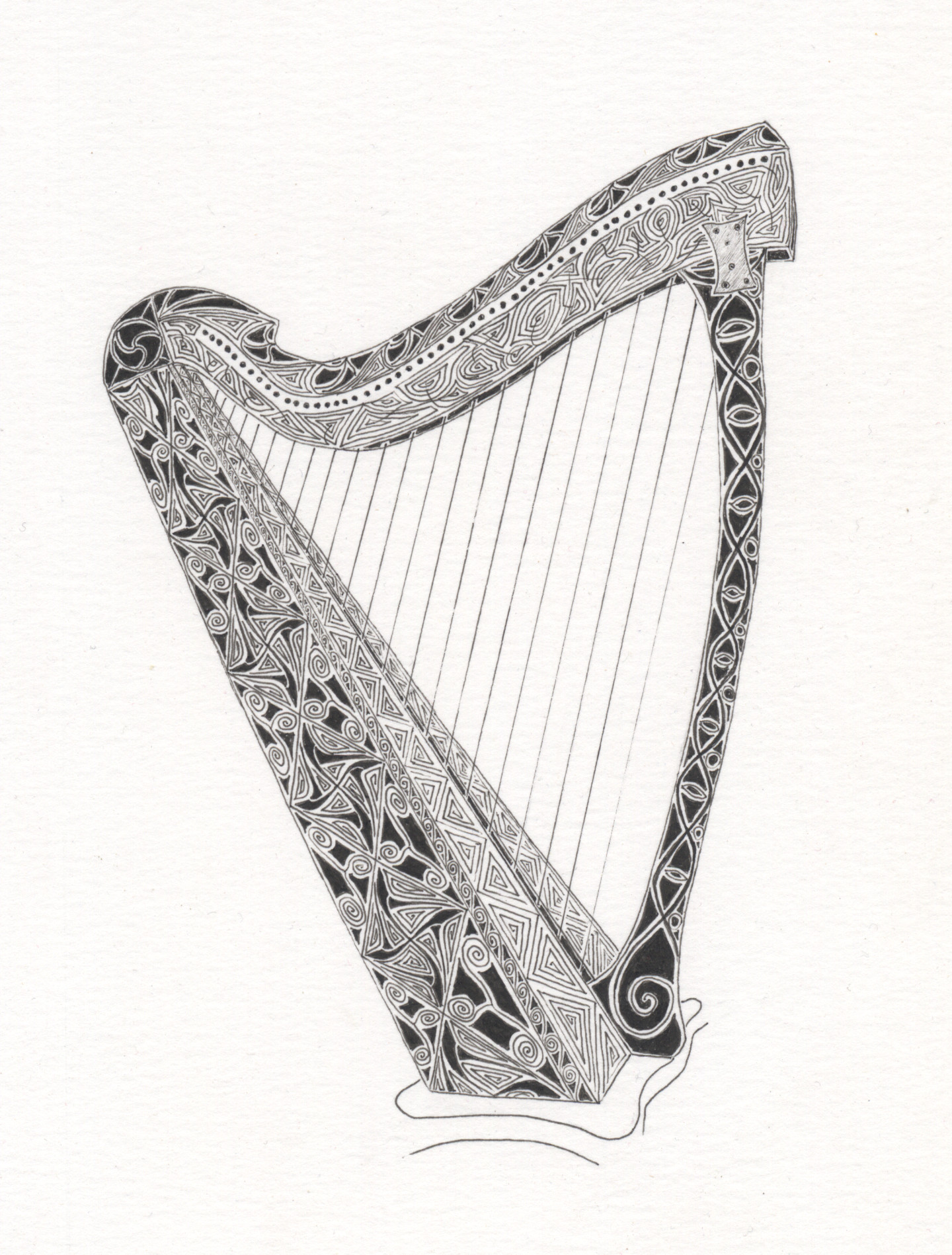 1440x1898 harp drawing scottish for free download - Celtic Harp Drawing