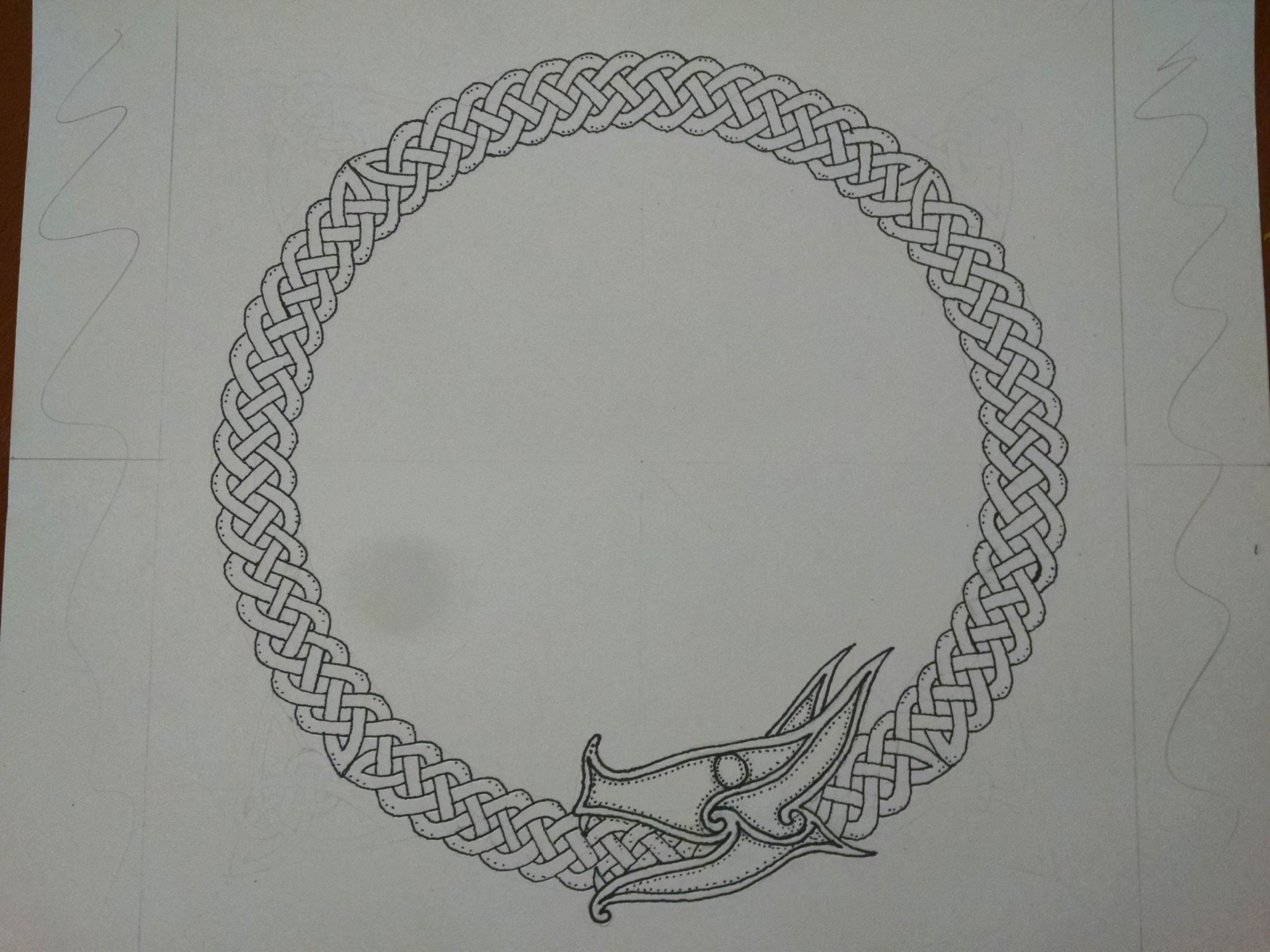 3232x2424 Celtic Uroborus Line Drawing Ink Cardano - Celtic Line Drawings