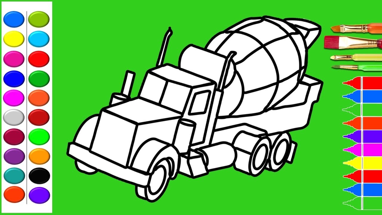 1280x720 how to draw cement mixer truck coloring pages kids learn drawing - Cement Truck Drawing
