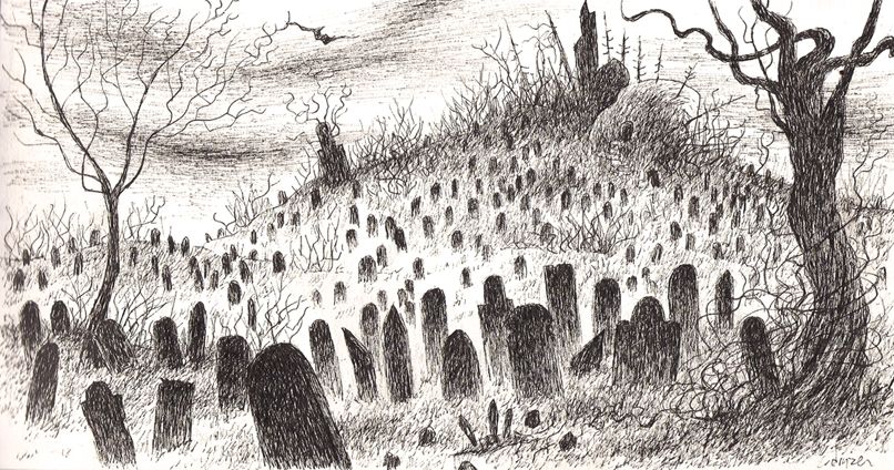 806x424 tim burton pumpkin drawings and what a lovely graveyard - Cemetery Drawing