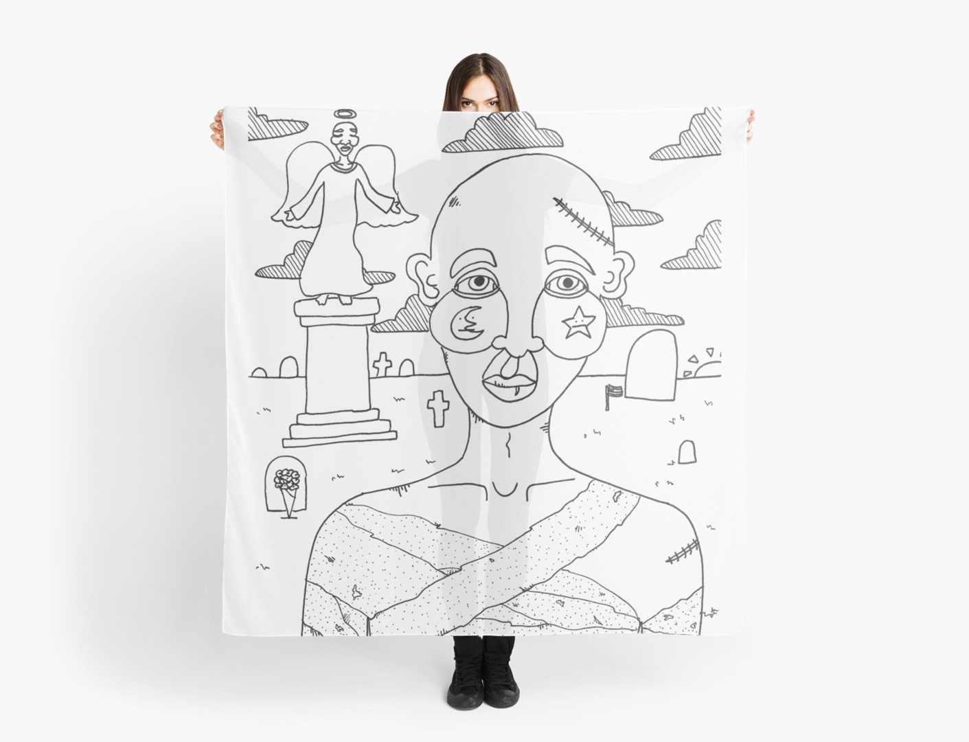 1411x1080 untitled cemetery drawing scarves - Cemetery Drawing