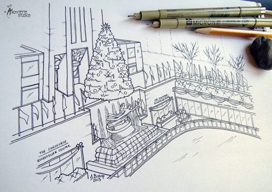 550x389 rockefeller center drawing - Center Drawing
