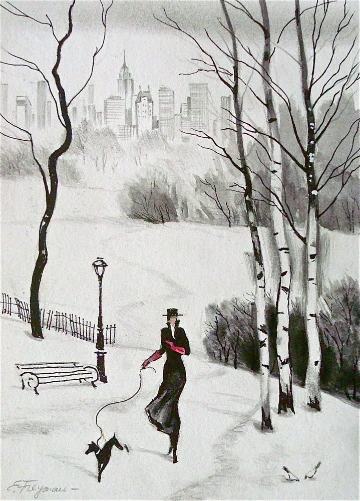 719x1000 erik freyman central park, winter stroll - Central Park Drawing