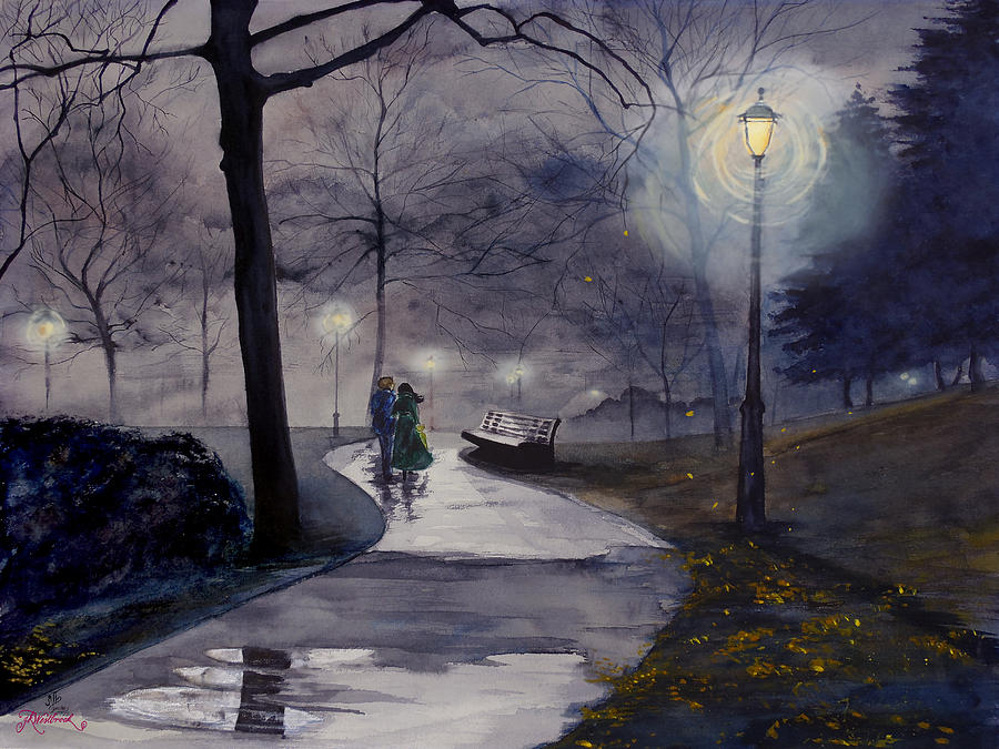 900x675 Rainy Night In Central Park Drawing - Central Park Drawing