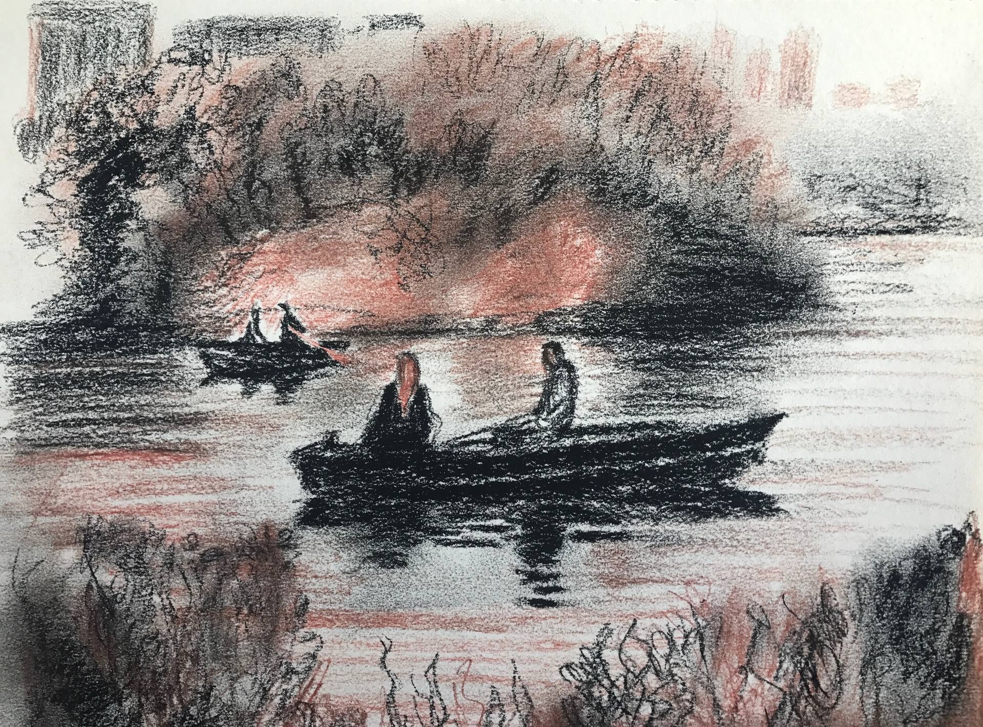 1920x1420 Rowboats On The Lake - Central Park Drawing