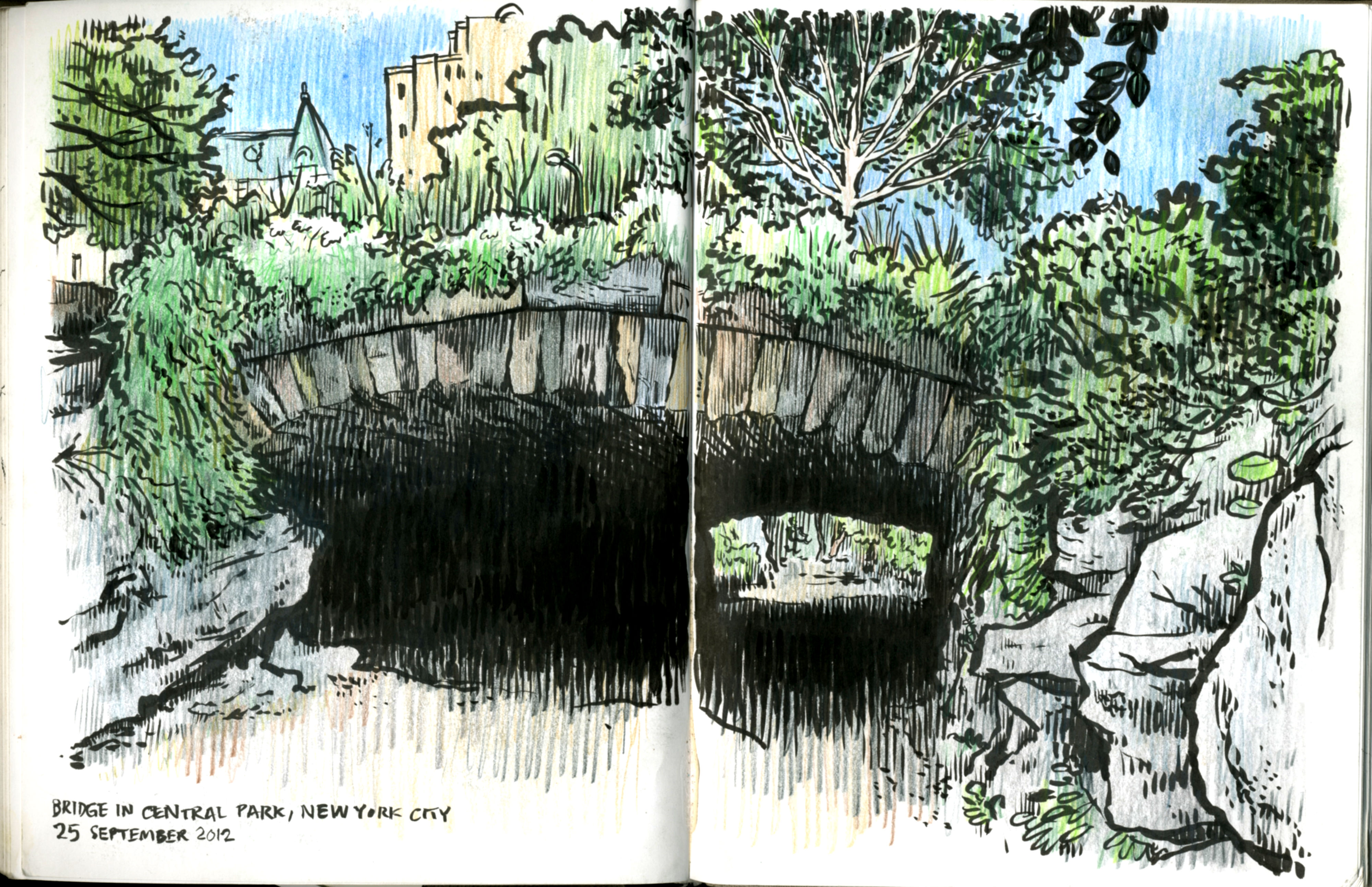 4000x2587 two central park drawings september october handmade - Central Park Drawing