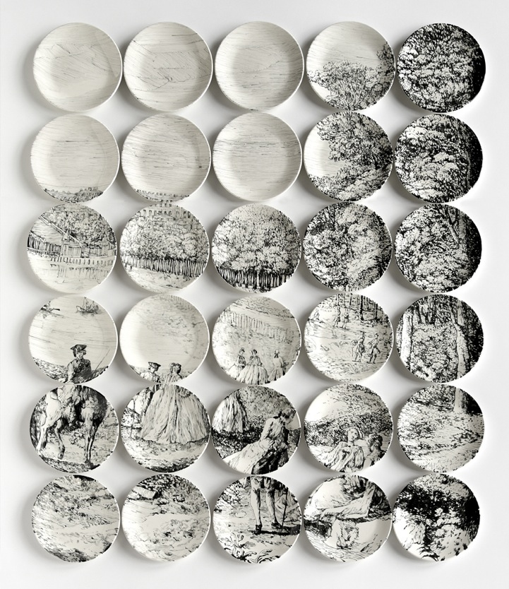 721x834 grids of ceramic plates form intricate drawings - Ceramic Drawing