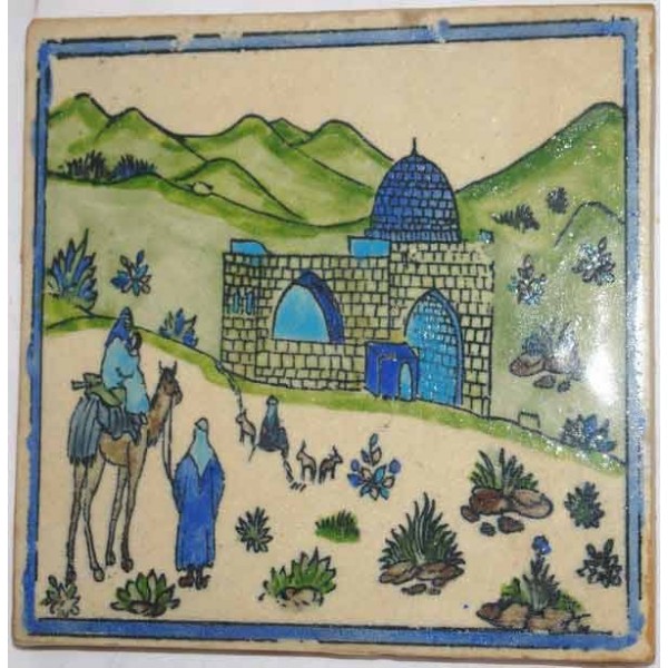 600x600 iran persia drawing man with family on camel moving toward - Ceramic Tile Drawing