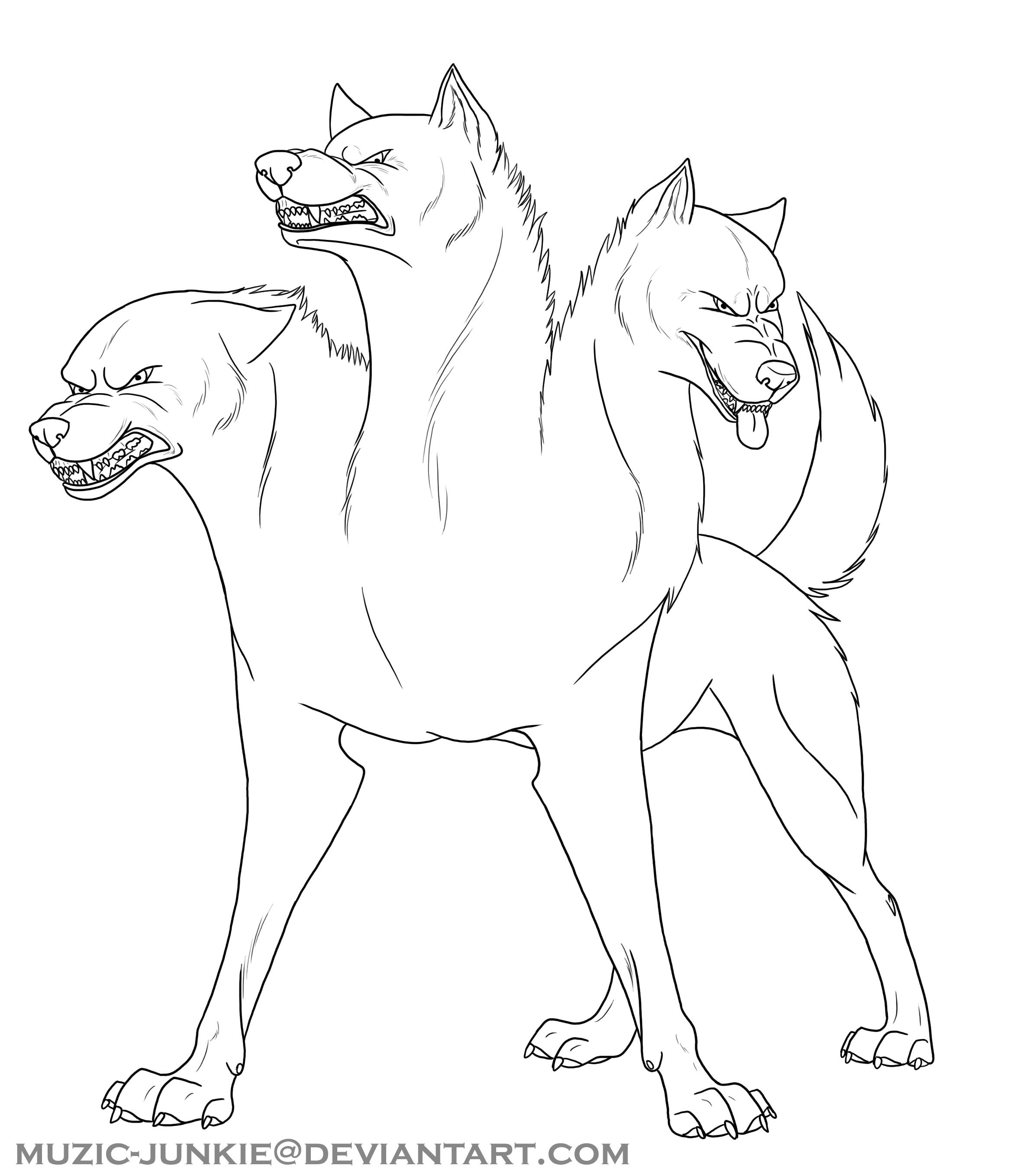 2393x2700 Cerberus Greek Mythology Line Art - Cerberus Drawing