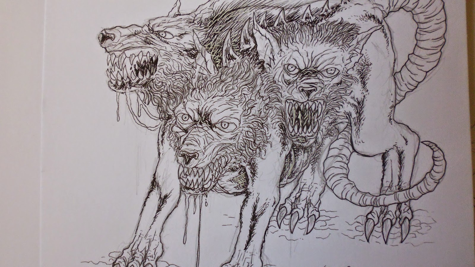 1600x900 Wayne Tully Horror Art Drawing A Cerberus Creature From Greek Myth - Cerberus Drawing