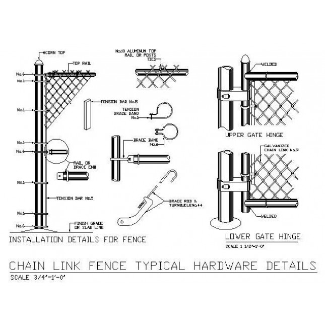 645x645 Chain Link Fence Installation Fittings Cad Drawing - Chain Link Drawing