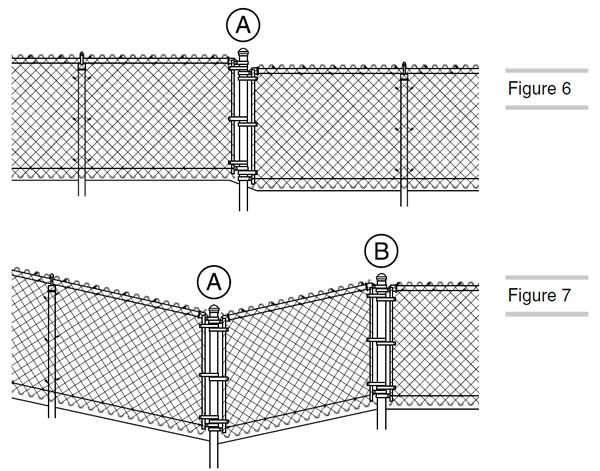 600x471 A Drawing Shows How To Install The Chain Link Fence On Uneven - Chain Link Drawing