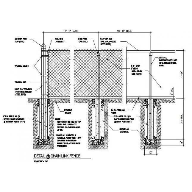 645x645 Cad Dwg Drawing Of A Chain Link Fence - Chain Link Drawing