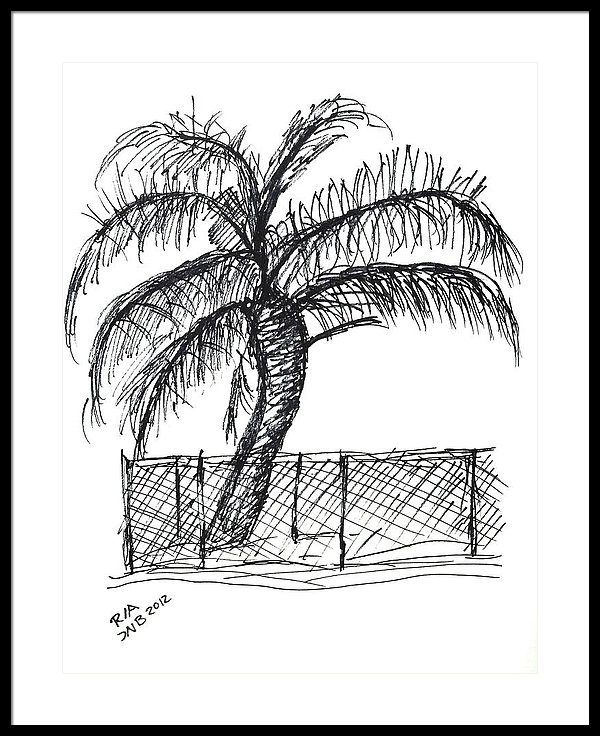 600x736 Palm Tree With Chain Link Fence Framed Print - Chain Link Fence Drawing