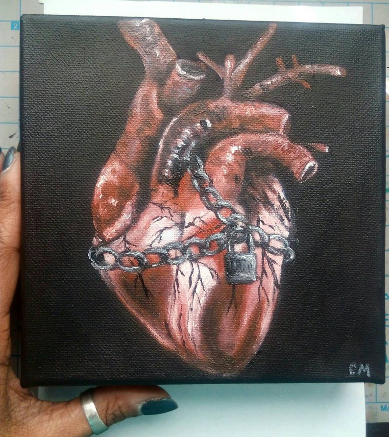 794x892 Unvalentine Chained Heart Oil Painting Ready Etsy - Chained Heart Drawing