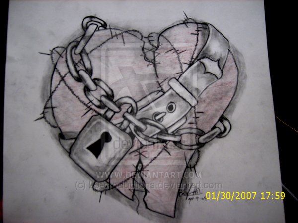 600x449 Chain Wrapped Heart Sad, Hurt, Broken - Chained Heart Drawing