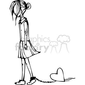 300x300 Girl With A Heart Chained To Her Ankle Clipart Royalty Free - Chained Heart Drawing