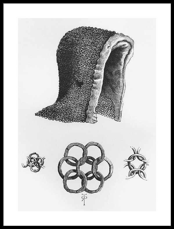 600x789 chain mail hood and example of framed print - Chainmail Drawing