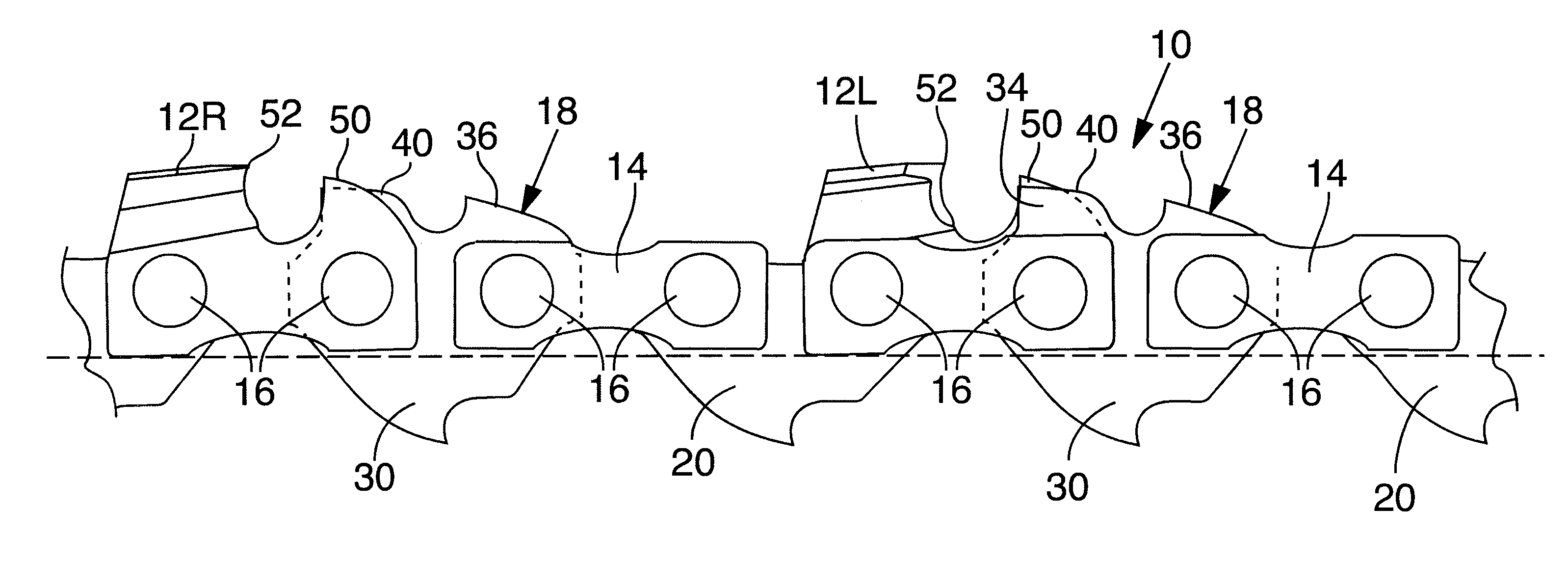 3196x1143 Oregon Chain - Chainsaw Chain Drawing