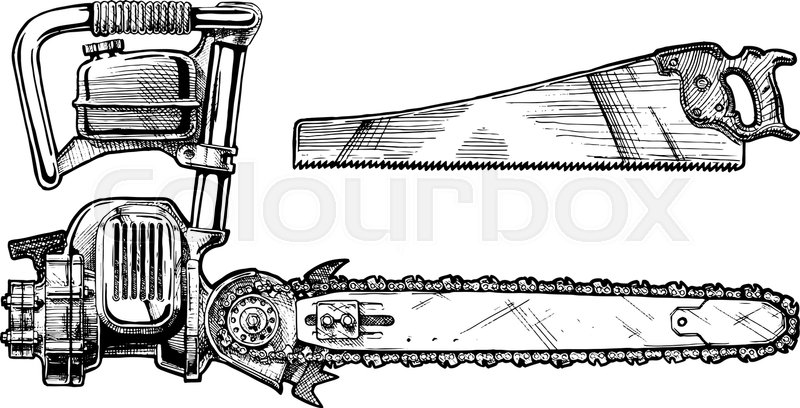 800x408 vector hand drawn illustration of hand stock vector colourbox - Chainsaw Drawing