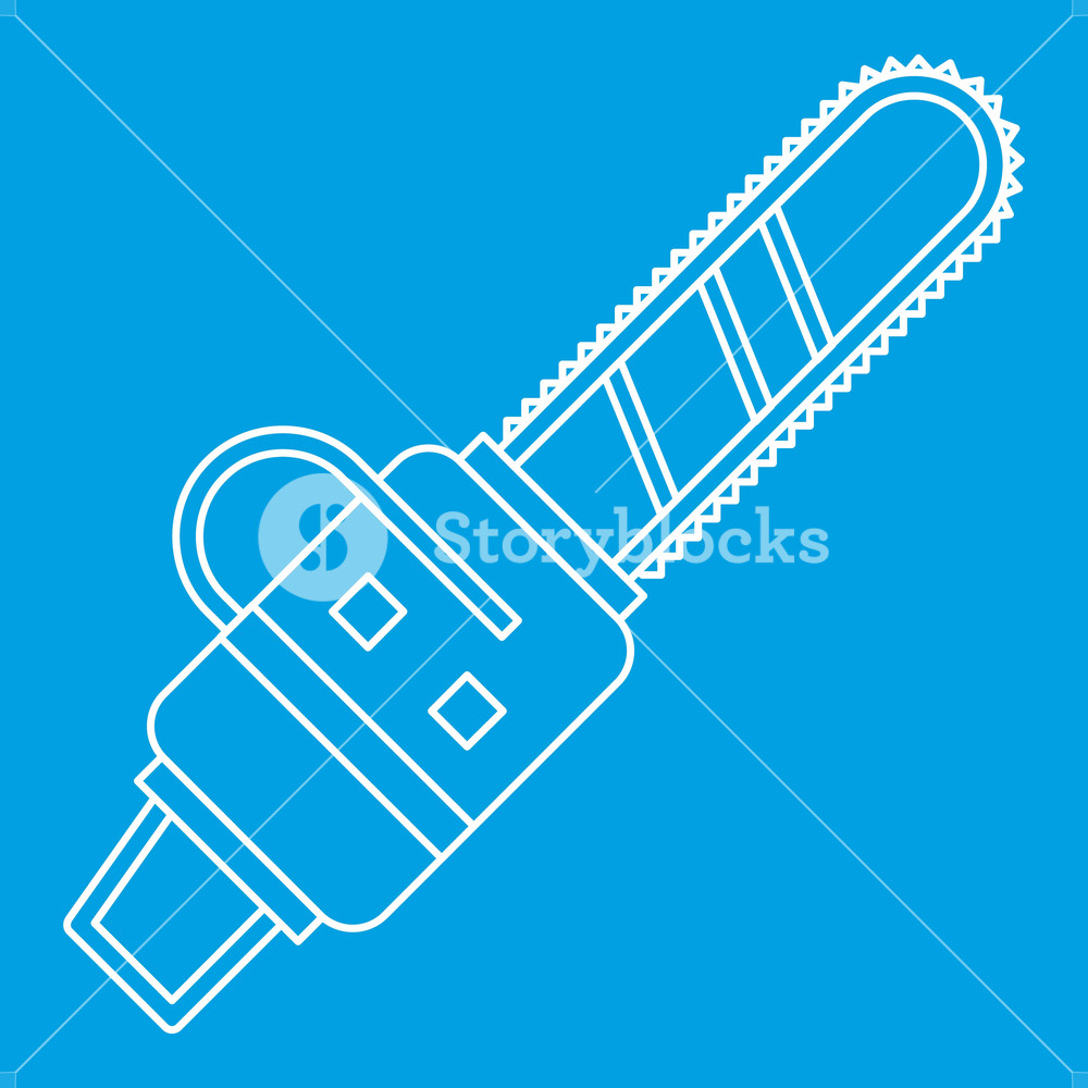 1000x1000 Chainsaw Icon Blue Outline Style Isolated Vector Illustration - Chainsaw Drawing Outline