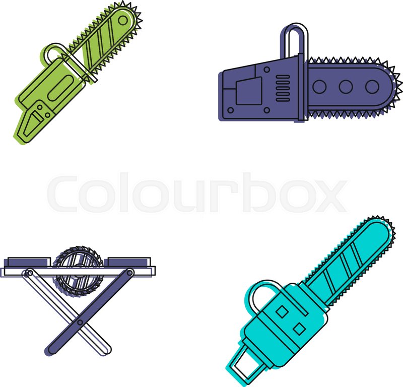 800x768 Chainsaw Icon Set Color Outline Set Stock Vector Colourbox - Chainsaw Drawing Outline