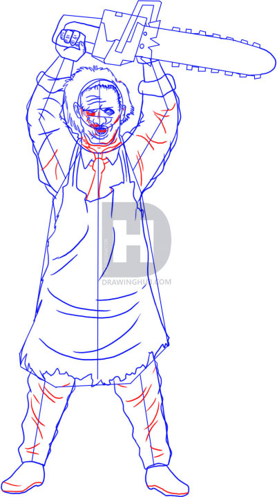 401x720 How To Draw Leatherface, Step - Chainsaw Drawing Outline