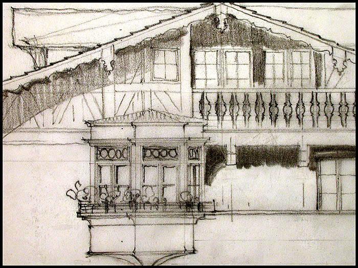 700x525 Two Pencil Drawings Of The Chalet For Women Employees, One - Chalet Drawing