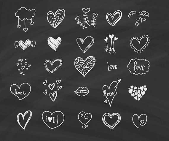 570x475 Chalkboard Hearts Clip Art Hand Drawn Clip Art Digital Hearts - Chalk Drawing Clipart