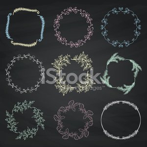 300x300 set of vector chalk drawing floral borders, frames premium clipart - Chalk Drawing Clipart