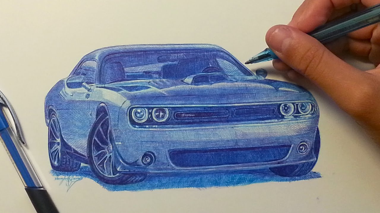 1280x720 dodge challenger drawing with ballpoint pen - Challenger Drawing