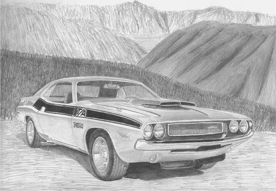 900x623 dodge challenger ta classic car art print drawing - Challenger Drawing