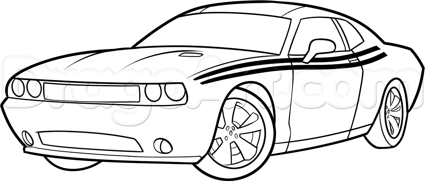 1358x581 how to draw a dodge challenger, step - Challenger Drawing