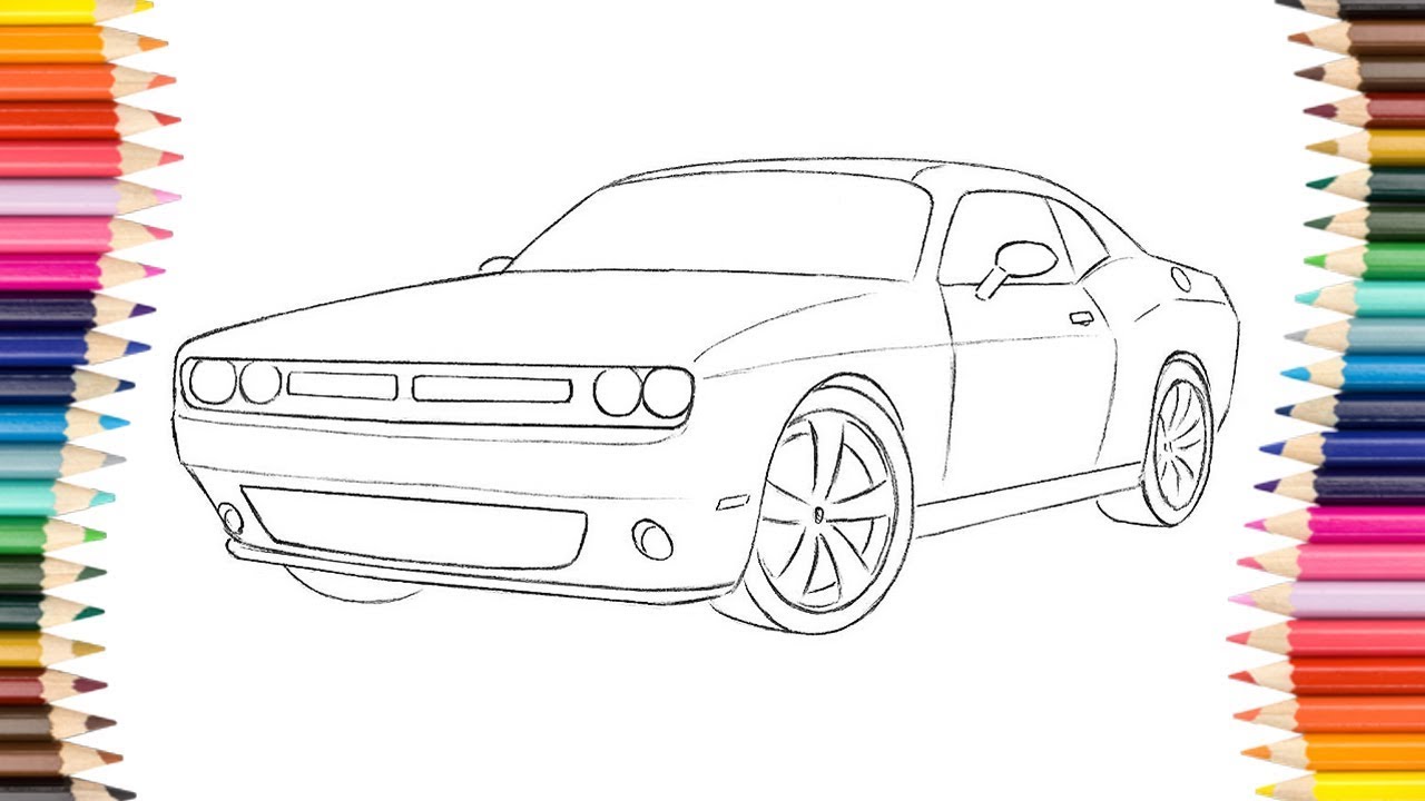 1280x720 how to draw a dodge challenger drawing for kids, learn colors - Challenger Drawing