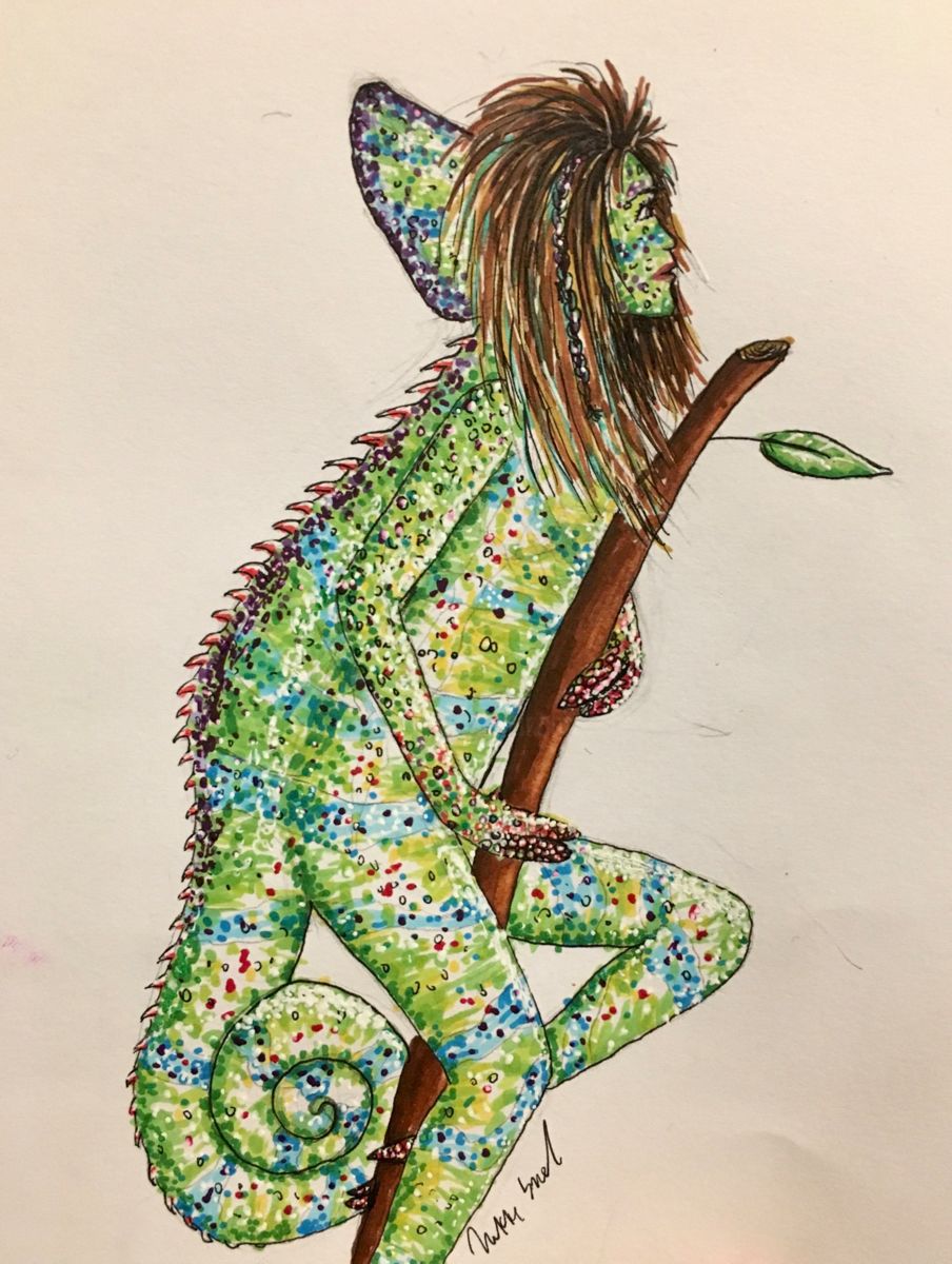 904x1200 Human Chameleon Animal Marker Drawing Drawing - Chameleon Drawing