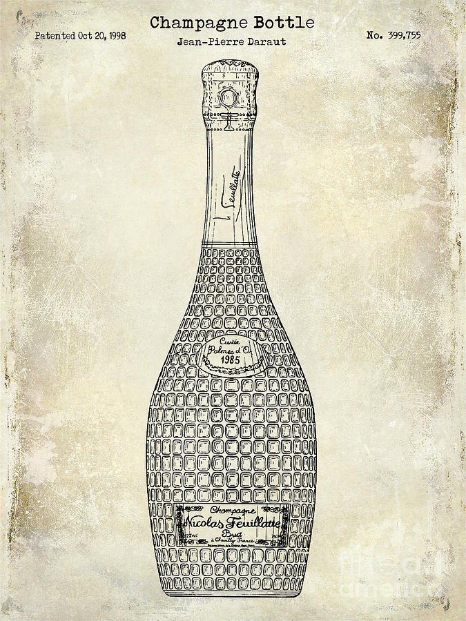 675x900 champagne bottle patent drawing photograph - Champagne Bottle Drawing