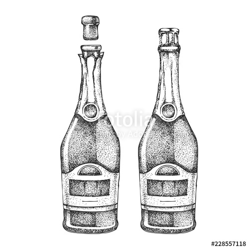 500x500 vector illustration of hand drawing two champagne bottles stock - Champagne Bottle Drawing