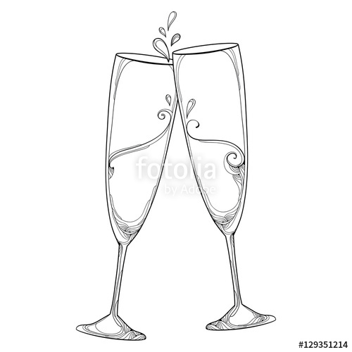 500x500 vector illustration with two contour champagne glasses or flute - Champagne Flute Drawing